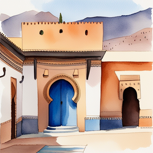 Morocco - Blue medina with Atlas mountains