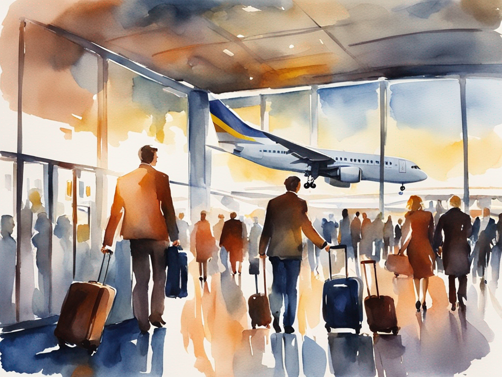 Budget airline at airport gate showing boarding process and fees