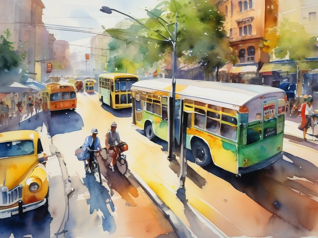 Local transportation options - watercolor illustration