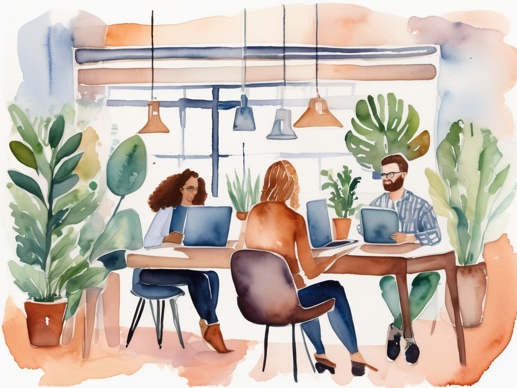 Digital nomads networking in coworking space