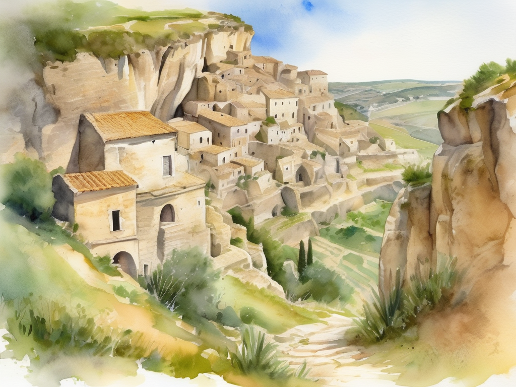 Matera's ancient cave dwellings at golden hour