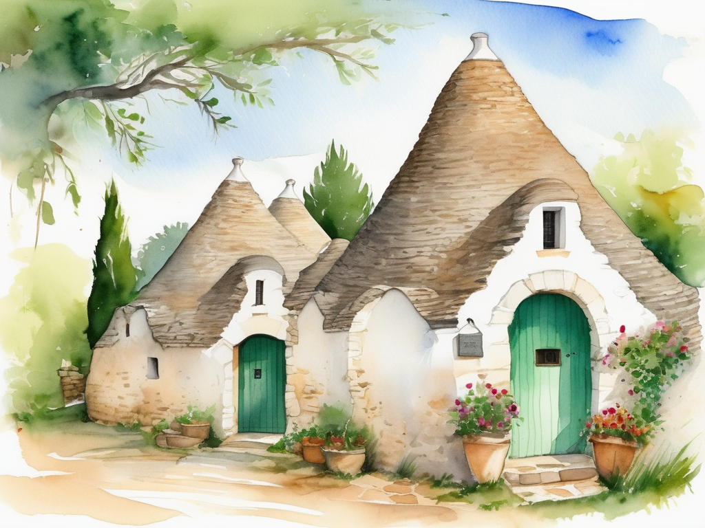 Traditional trulli houses with cone-shaped roofs in Alberobello