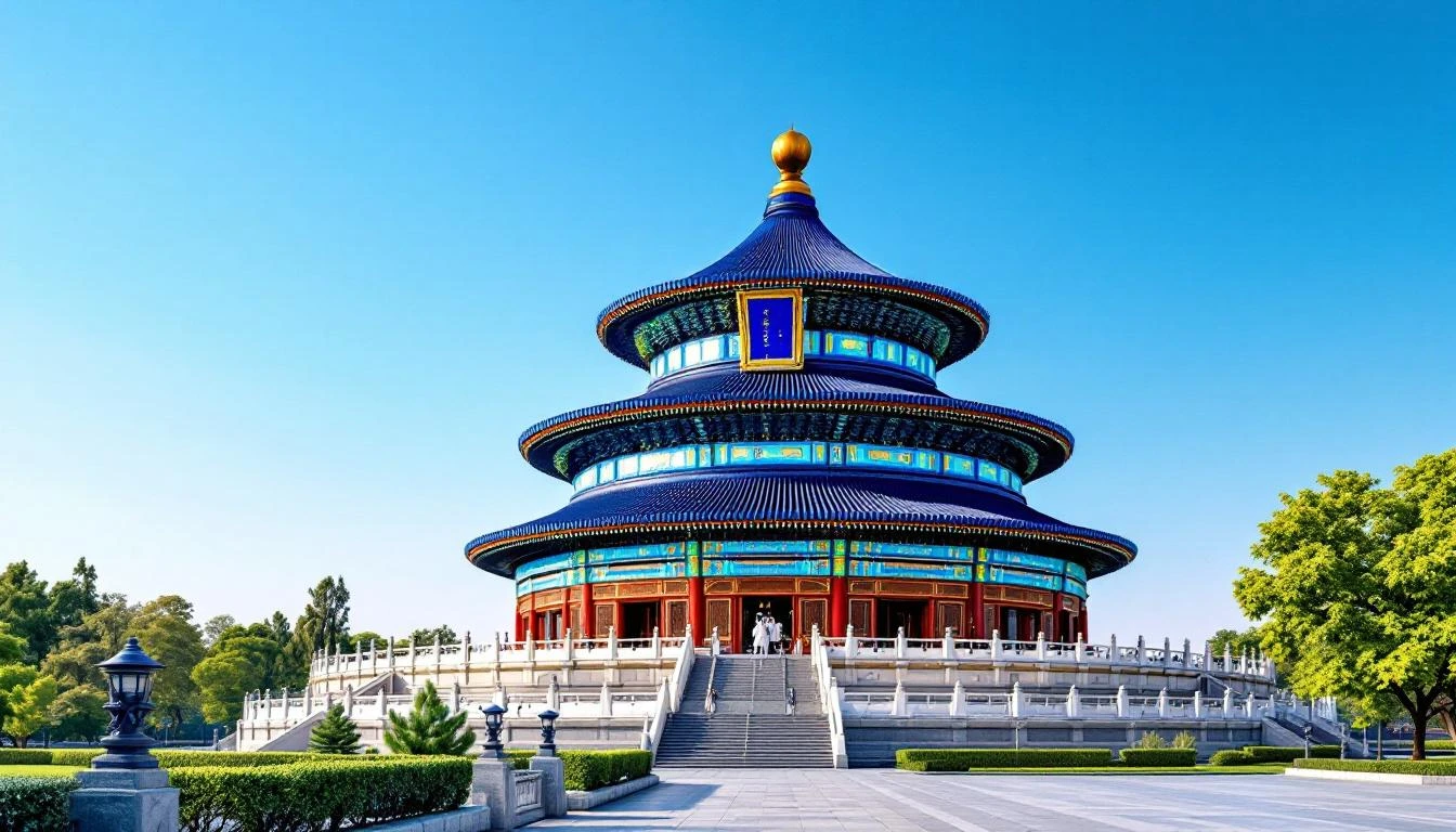 Beijing Temple of Heaven with blue tiles and circular architecture