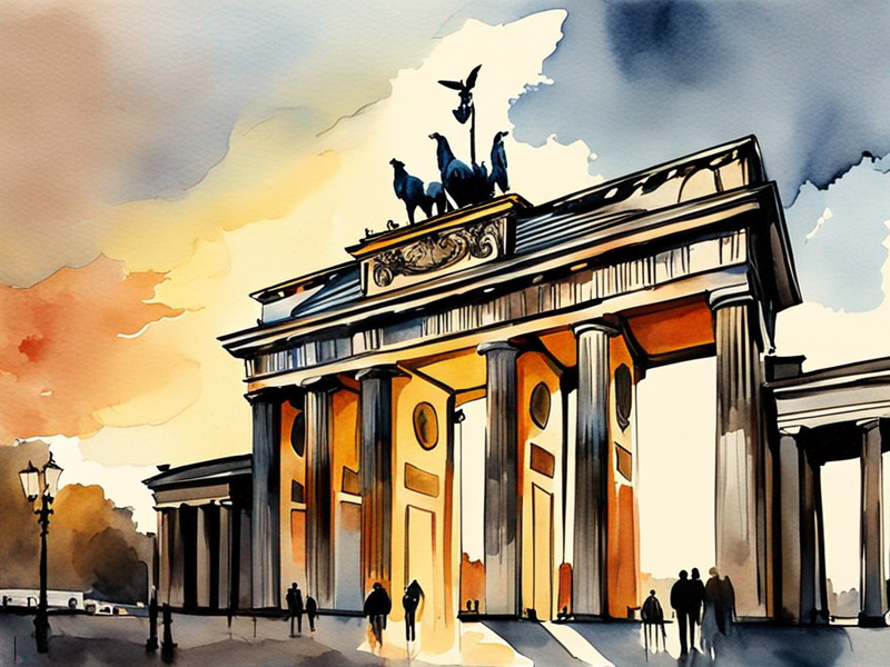 Brandenburg Gate in Berlin at golden hour with tourists exploring this iconic landmark