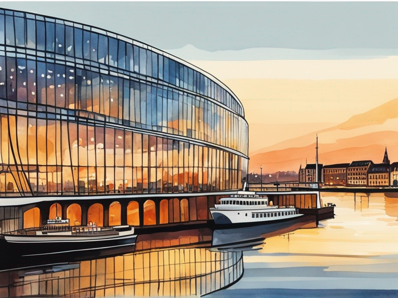 Hamburg Elbphilharmonie concert hall at sunset with modern glass architecture and harbor reflections