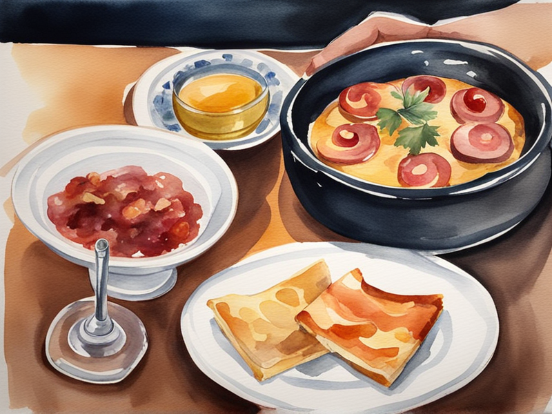 Traditional Madrid tapas spread with vermouth and local specialties