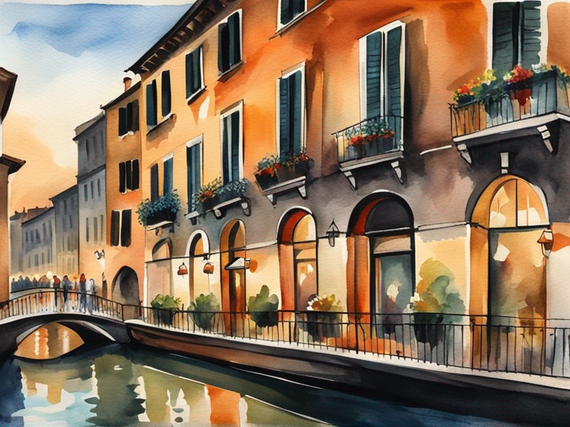 Milan Navigli canals with aperitivo bars and evening atmosphere