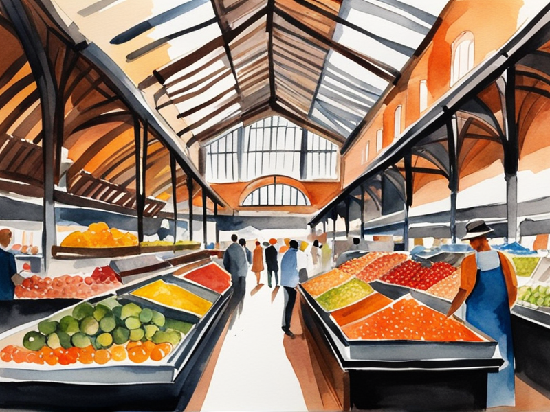Valencia Central Market interior with colorful stalls and modernist architecture