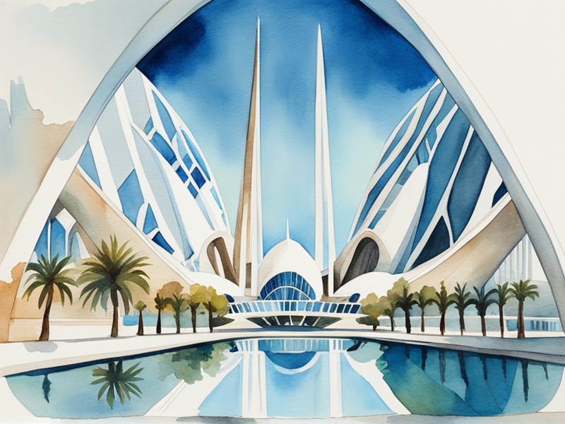 City of Arts and Sciences in Valencia with futuristic architecture reflected in pools