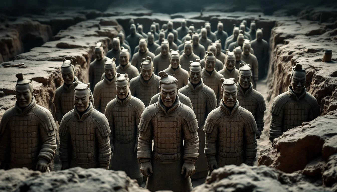 Xi'an Terracotta Warriors in formation with detailed clay soldiers