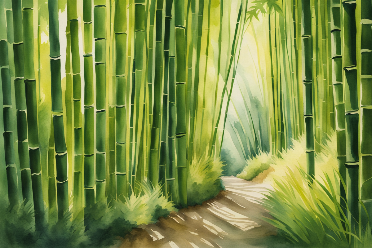 Watercolor painting of Arashiyama Bamboo Grove pathway