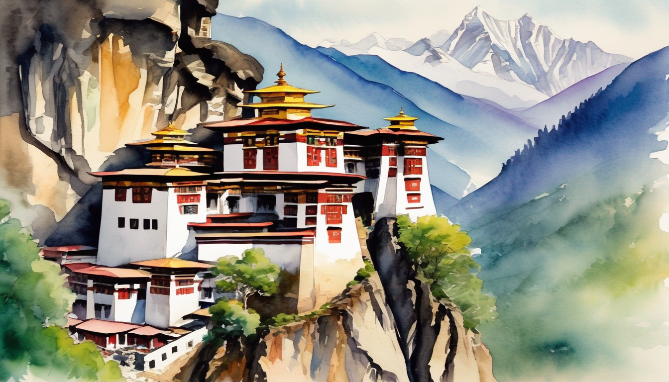 Bhutan monastery in mountains