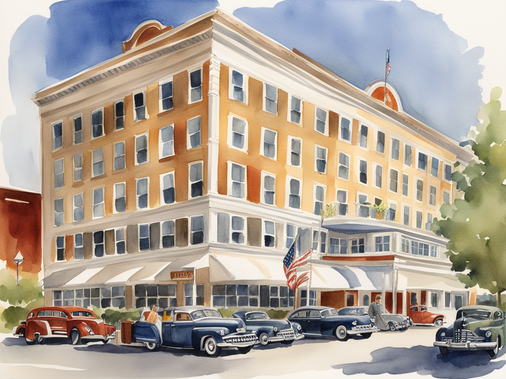 Comfortable mid-range American hotel lobby and rooms