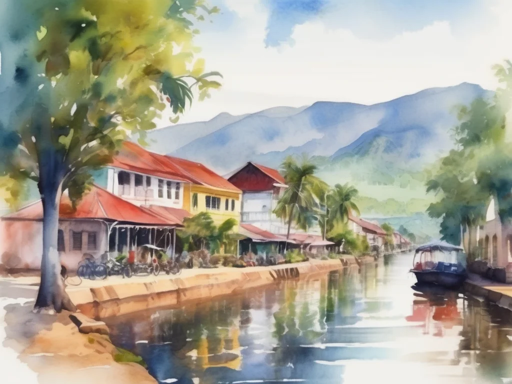 Kampot Cambodia watercolor painting