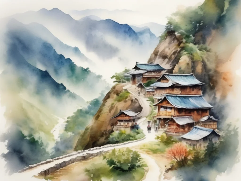 Mae Hong Son Loop Thailand watercolor painting