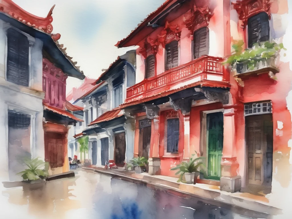 Malacca Malaysia watercolor painting