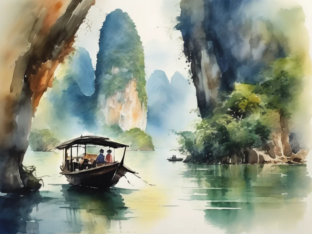 Ninh Binh Vietnam watercolor painting