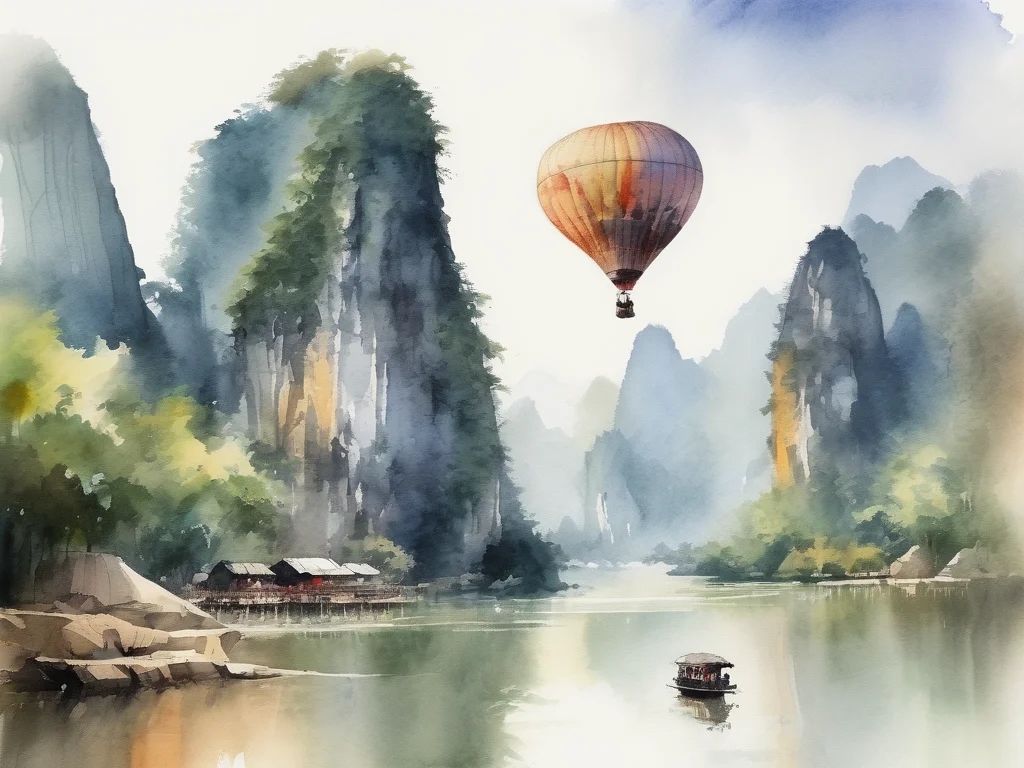 Vang Vieng Laos watercolor painting